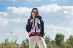 cashmere and wool blended skiing warmly heavy outwear ladies' jacquard heavy skiing zipper pullover