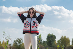 cashmere and wool blended skiing warmly heavy outwear ladies' jacquard heavy skiing zipper pullover