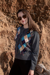 Popular style of pure cashmere knitted round neck jacquard Diamond cardigan S/S collection for lady's