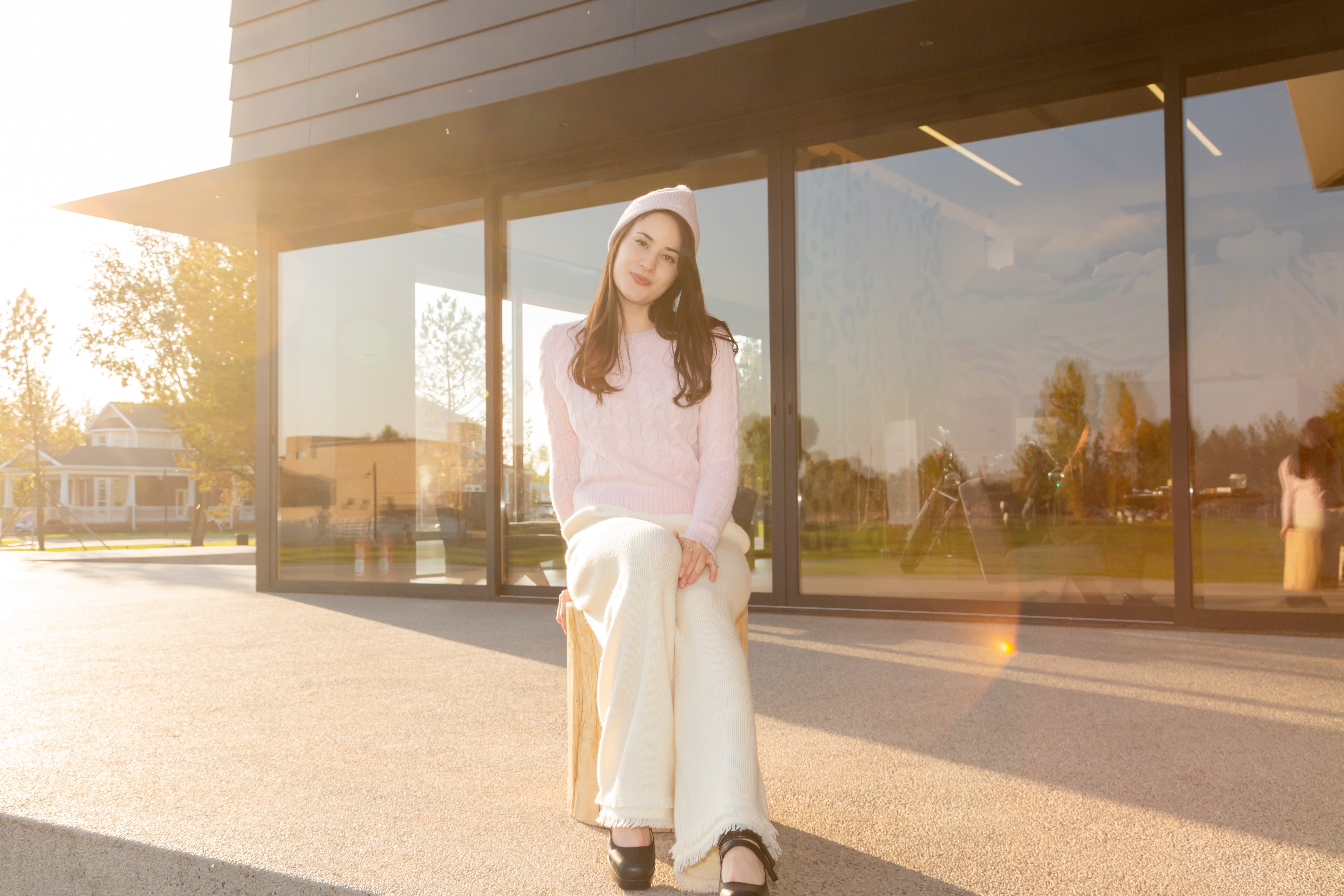 Nature Lamy 2026 lady's new style of cable pink pure cashmere knitted o neck sweater