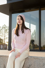 Nature Lamy 2026 lady's new style of cable pink pure cashmere knitted o neck sweater