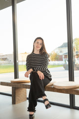 Pure cashmere worsted stripe crew neck sweater
