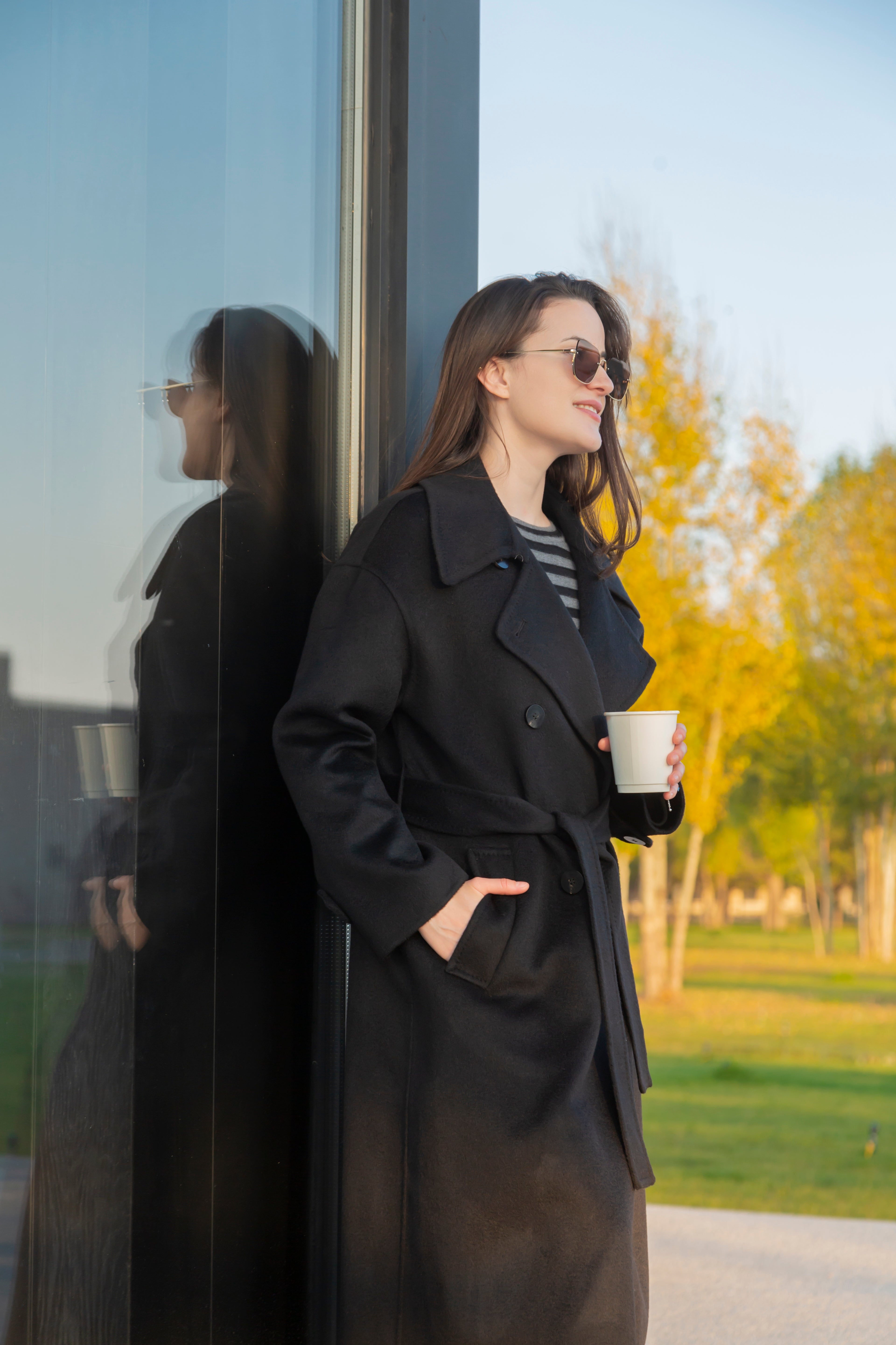 Classic 100% cashmere&nbsp; woven belt women's coat&nbsp; new year and holiday gift new clothes 2025 collection black color.