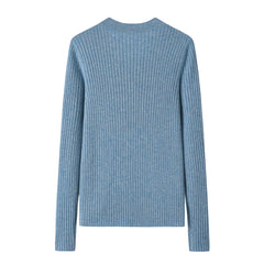 Classic style V-neck stripe blue color 100 percent cashmere knitted sweater - Lamycashmere