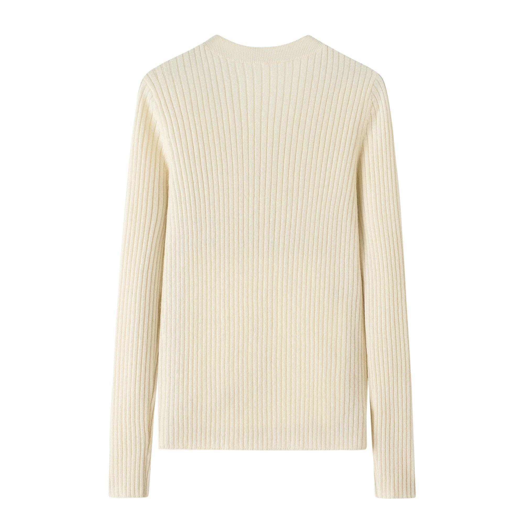 Classic style V-neck stripe blue color 100 percent cashmere knitted sweater - Lamycashmere