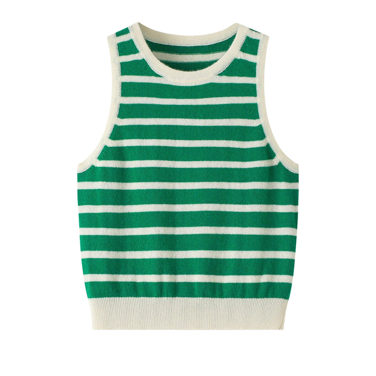 Mongolia Factory price of pure real cashmere knitted green and white stripe tank for lady's - Lamycashmere