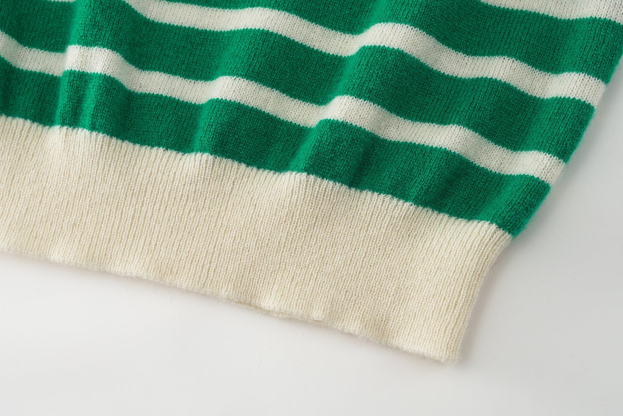 Mongolia Factory price of pure real cashmere knitted green and white stripe tank for lady's - Lamycashmere