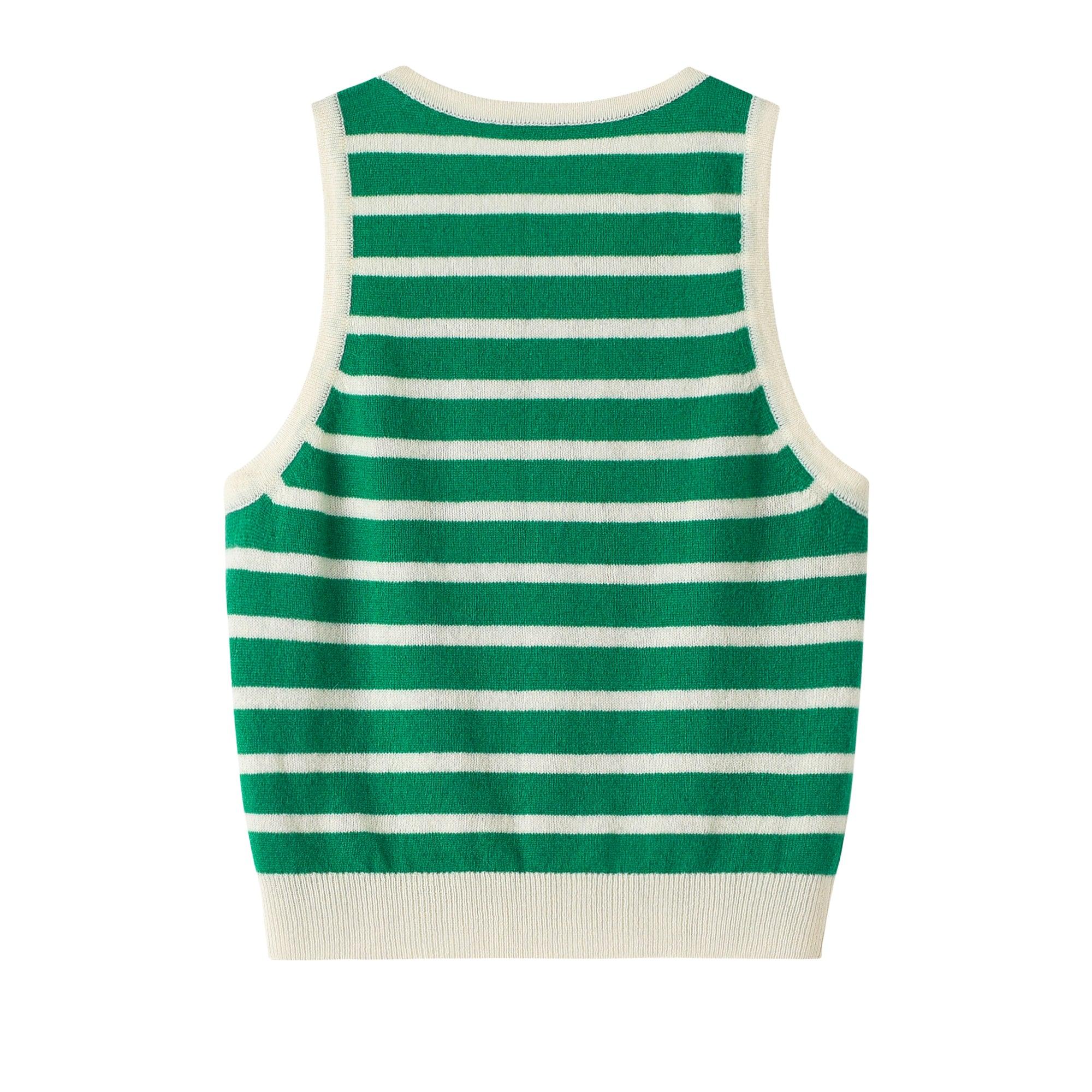 Mongolia Factory price of pure real cashmere knitted green and white stripe tank for lady's - Lamycashmere