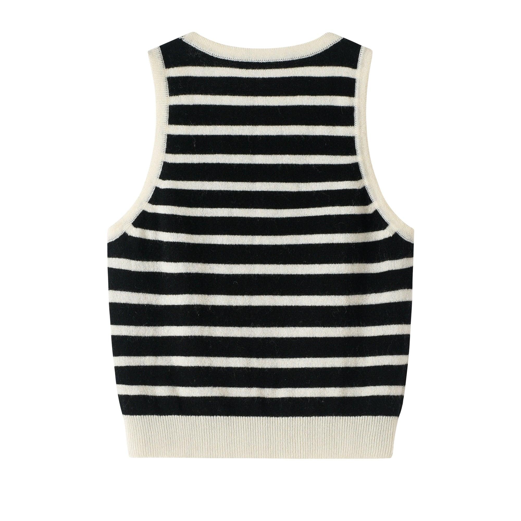 Mongolia Factory price of pure real cashmere knitted green and white stripe tank for lady's - Lamycashmere