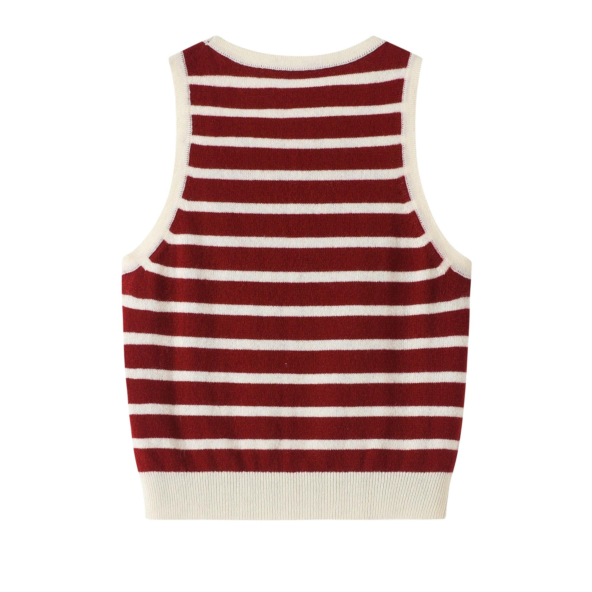 Mongolia Factory price of pure real cashmere knitted green and white stripe tank for lady's - Lamycashmere