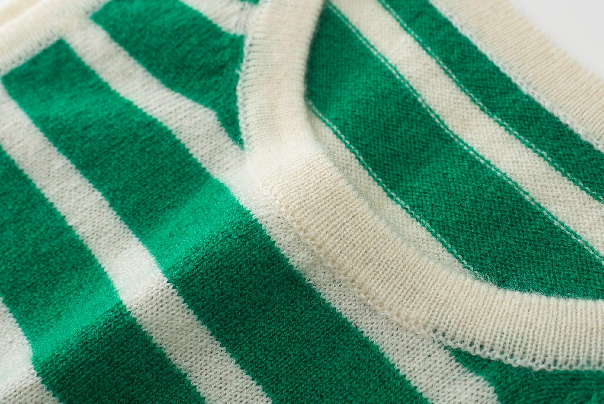 Mongolia Factory price of pure real cashmere knitted green and white stripe tank for lady's - Lamycashmere