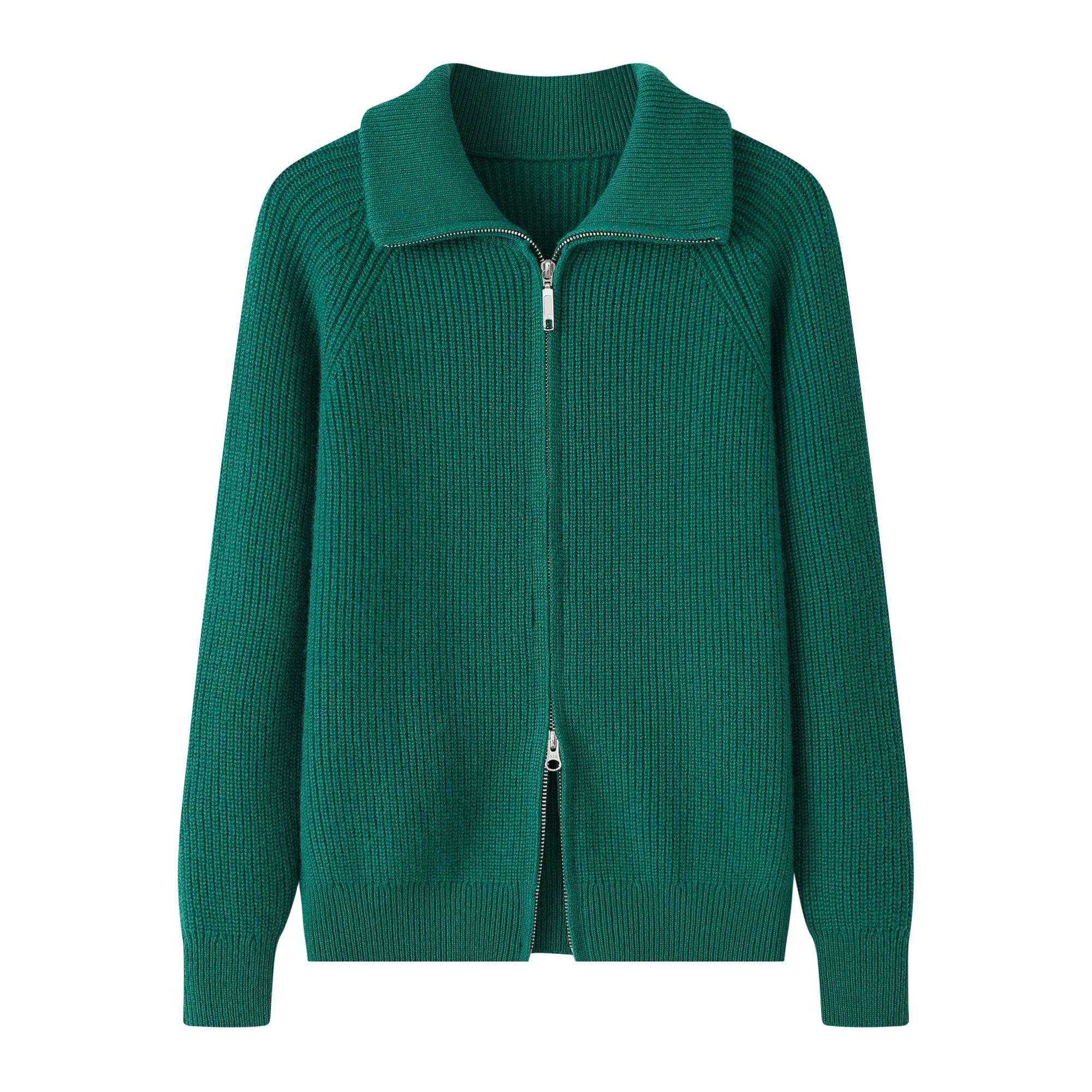 New style of pure cashmere knitted Christmas green color zipper cardigan coat for lady's - Lamycashmere