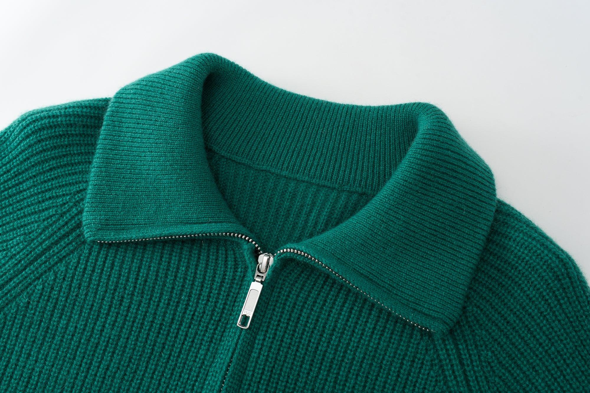 New style of pure cashmere knitted Christmas green color zipper cardigan coat for lady's - Lamycashmere