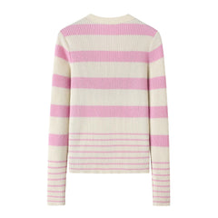 New Year 2024 collection 100 percent cashmere knitted pink stripe button cardigan for girls - Lamycashmere