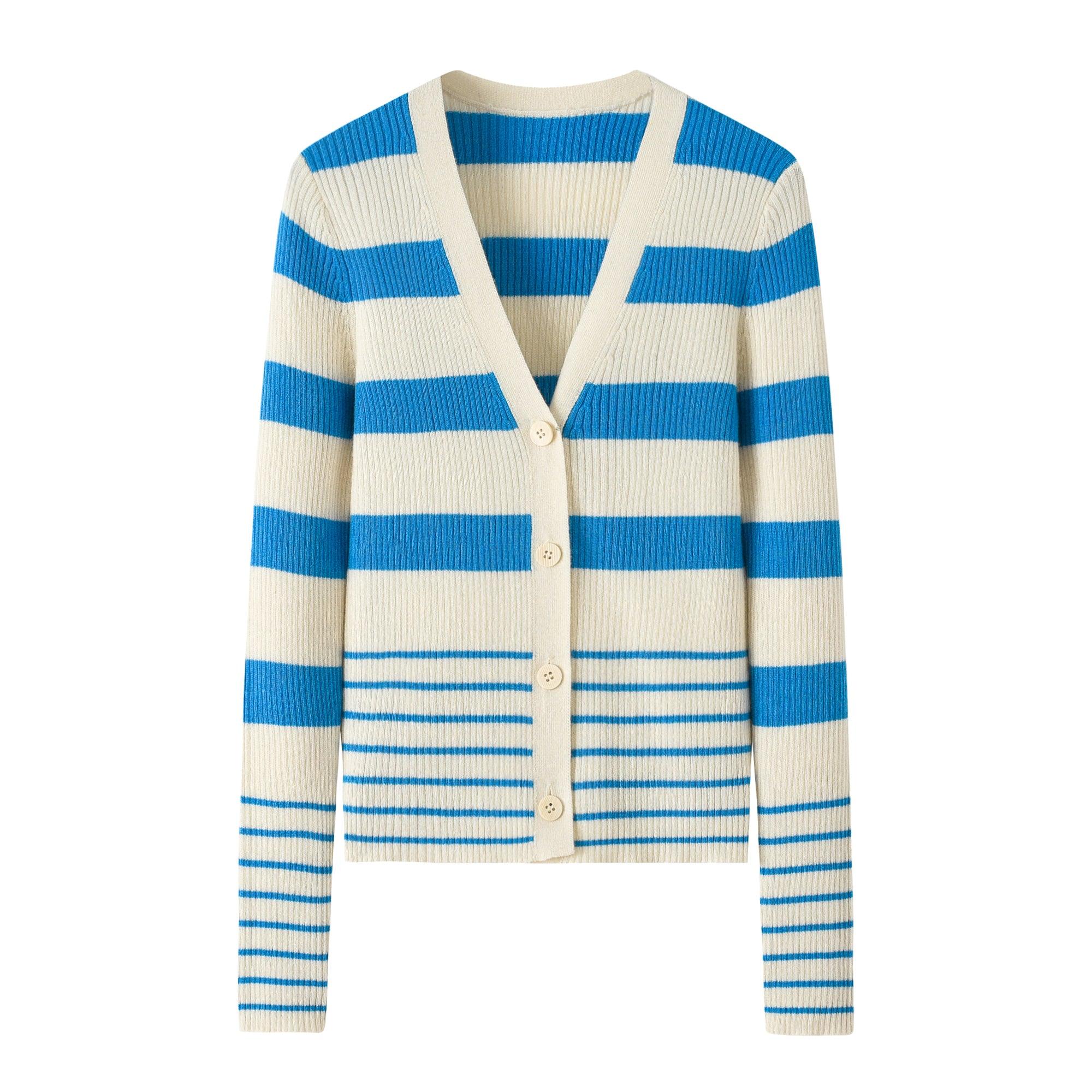 New Year 2024 collection 100 percent cashmere knitted pink stripe button cardigan for girls - Lamycashmere