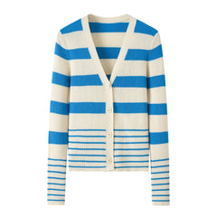 New Year 2024 collection 100 percent cashmere knitted pink stripe button cardigan for girls - Lamycashmere