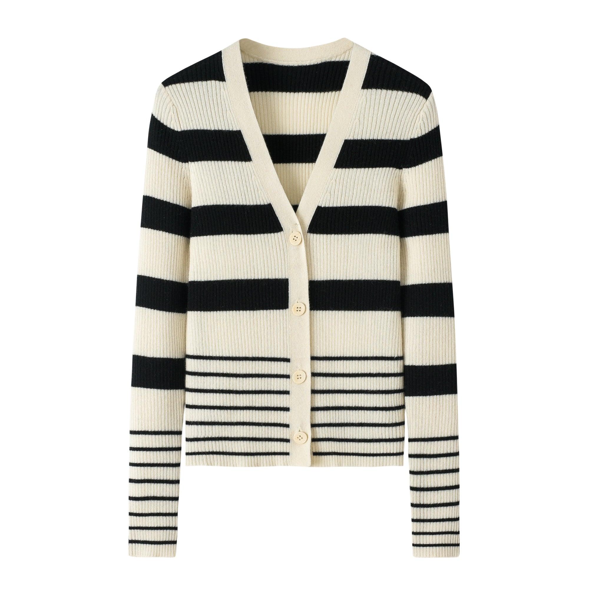 New Year 2024 collection 100 percent cashmere knitted pink stripe button cardigan for girls - Lamycashmere