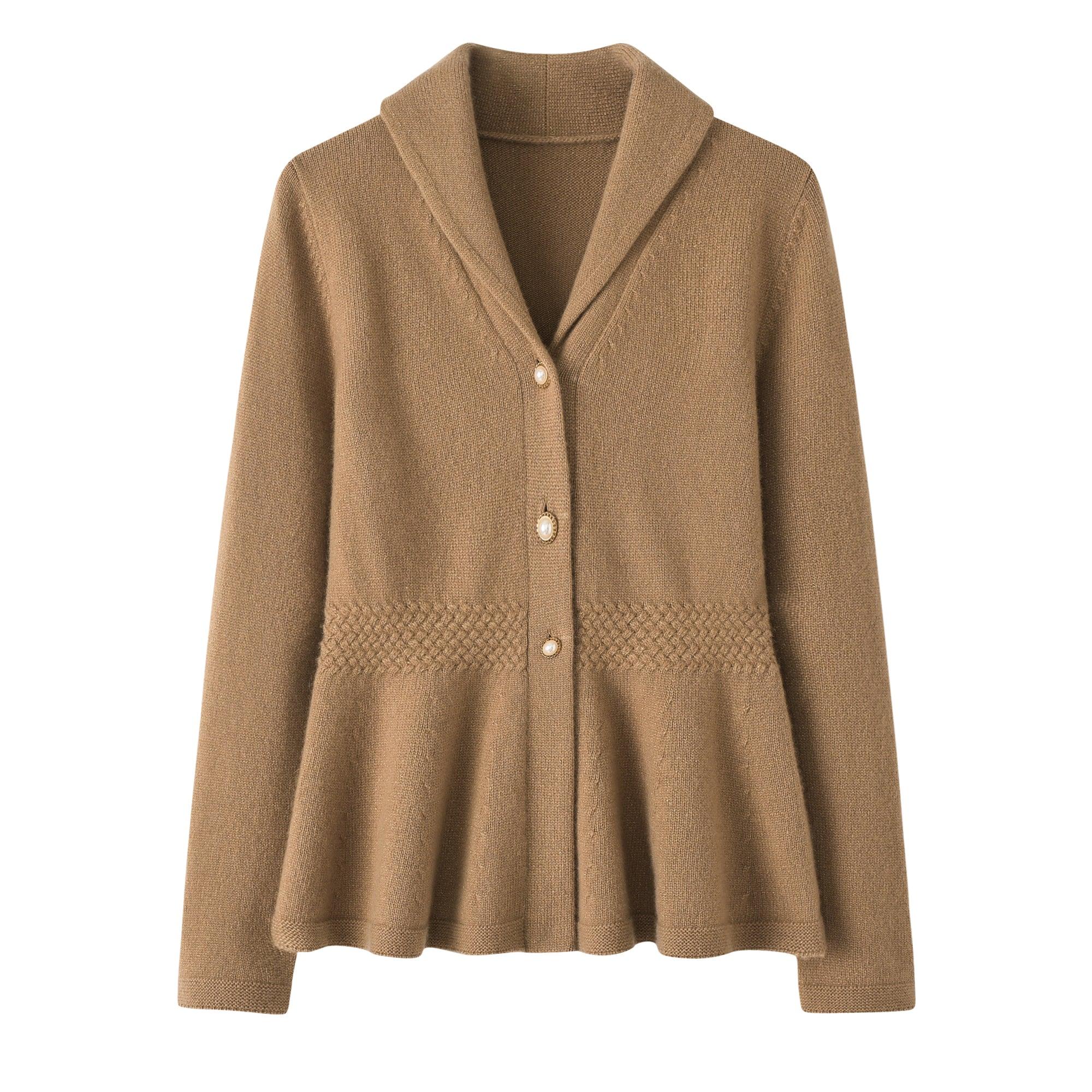 Outwear Nature color and nature fiber warmly pure cashmere knitted cardigan for lady's - Lamycashmere