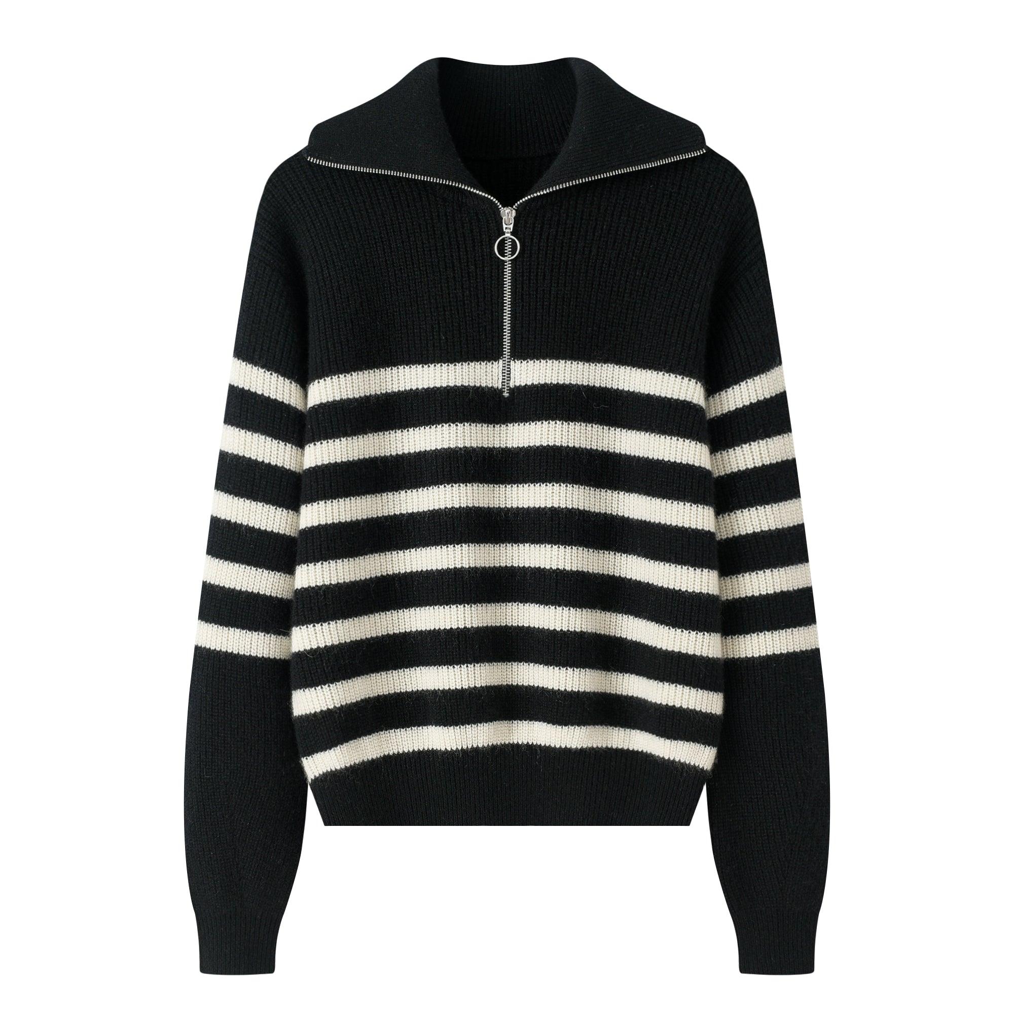 Oversize Best selling new style of 100 percent cashmere knitted zipper stripe pullover for Chistmas New Year Wear - Lamycashmere