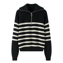 Oversize Best selling new style of 100 percent cashmere knitted zipper stripe pullover for Chistmas New Year Wear - Lamycashmere