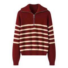 Oversize Best selling new style of 100 percent cashmere knitted zipper stripe pullover for Chistmas New Year Wear - Lamycashmere