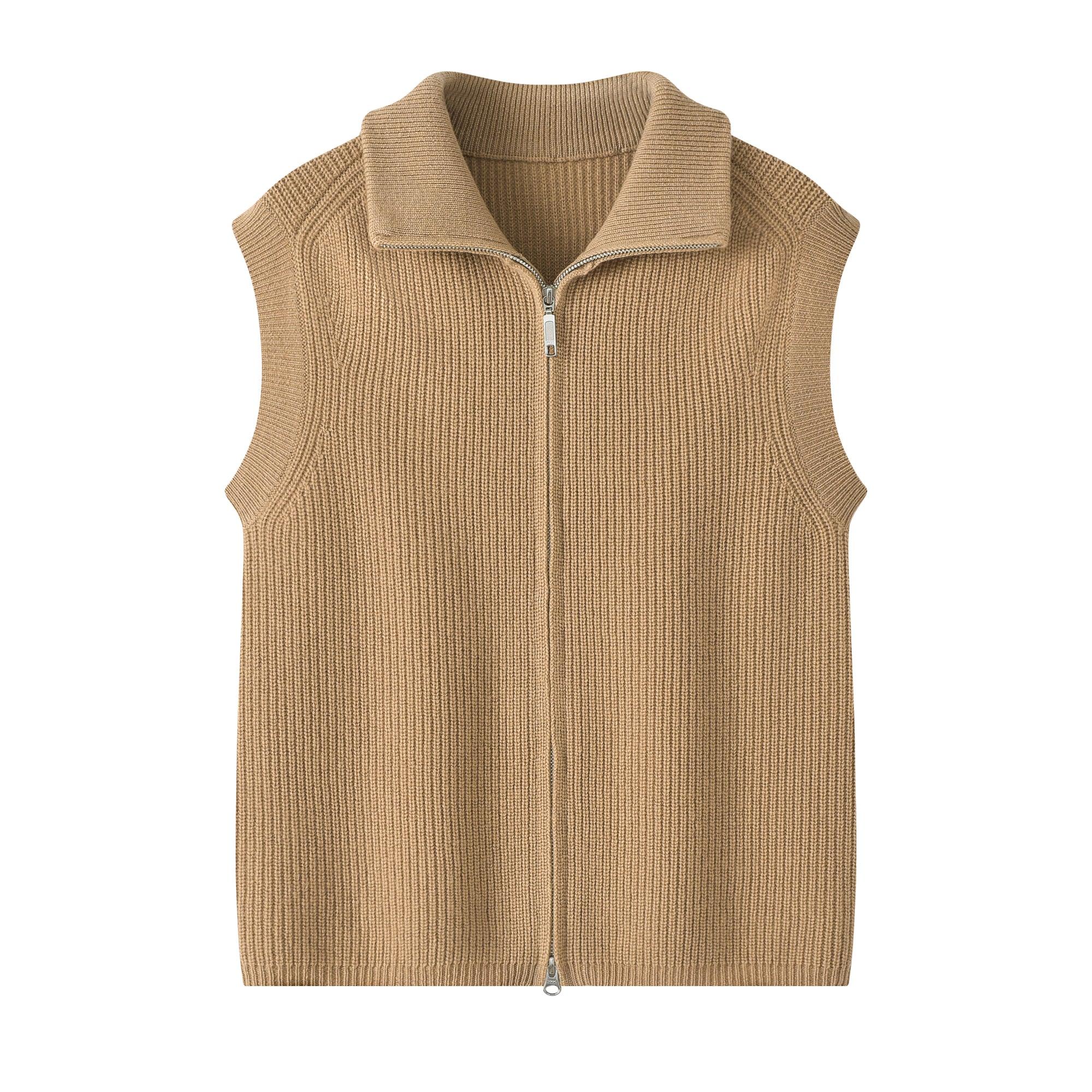 warmly outwear high quality cashmere popular style of pure cashmere knitted zipper sleeveless waistcoat - Lamycashmere