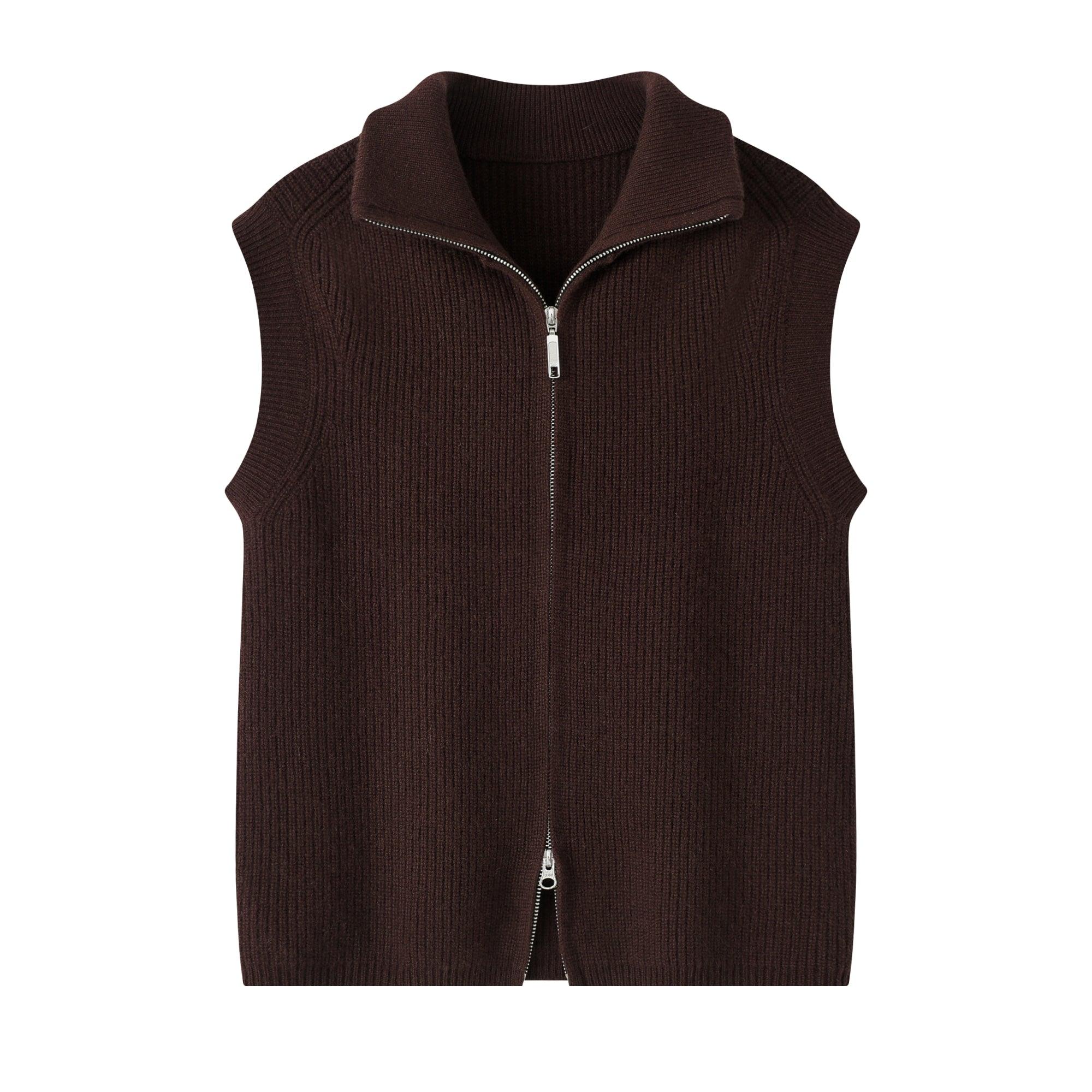 warmly outwear high quality cashmere popular style of pure cashmere knitted zipper sleeveless waistcoat - Lamycashmere