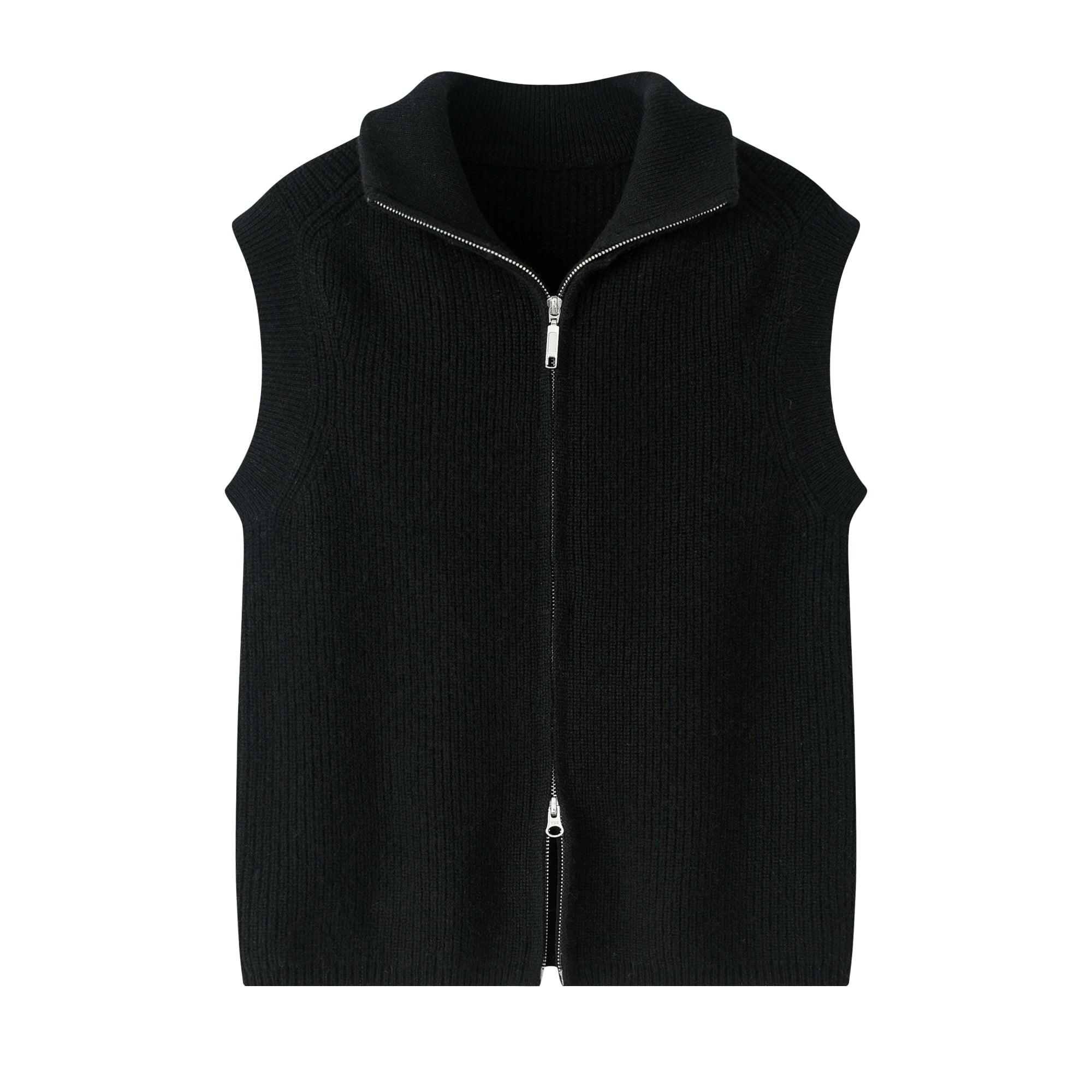 warmly outwear high quality cashmere popular style of pure cashmere knitted zipper sleeveless waistcoat - Lamycashmere