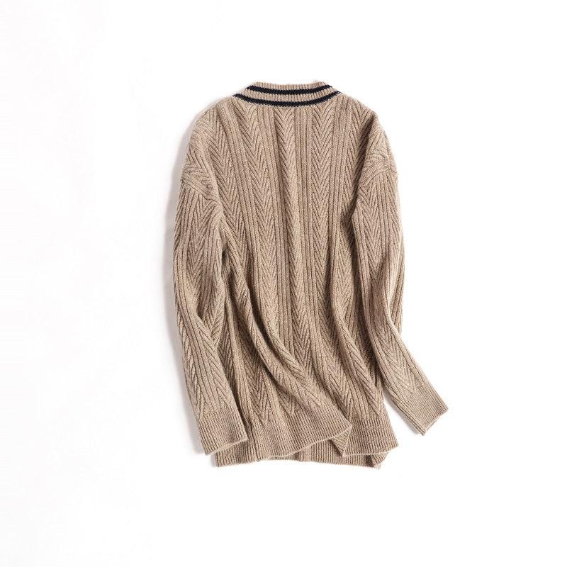 100% cashmere V-neck College style sweater - Lamycashmere