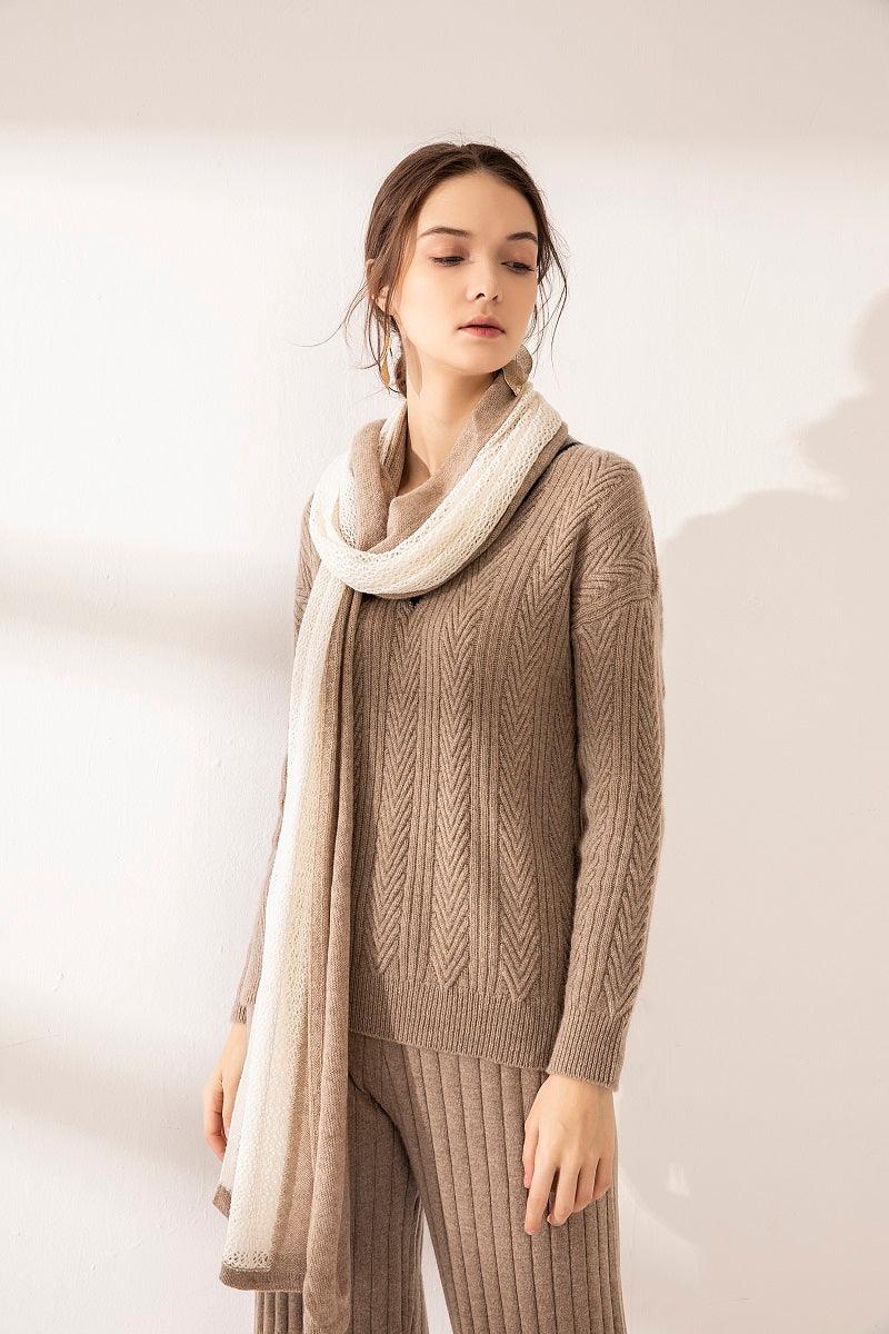 100% cashmere V-neck College style sweater - Lamycashmere