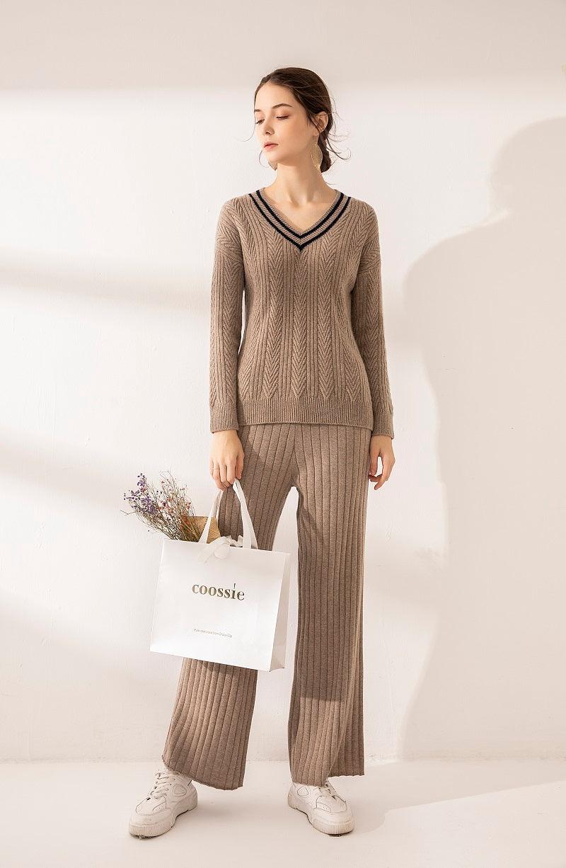 100% cashmere V-neck College style sweater - Lamycashmere