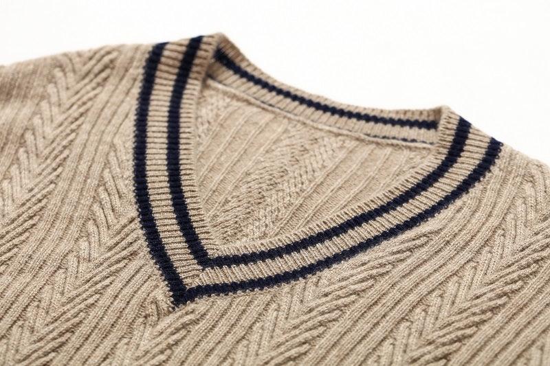 100% cashmere V-neck College style sweater - Lamycashmere