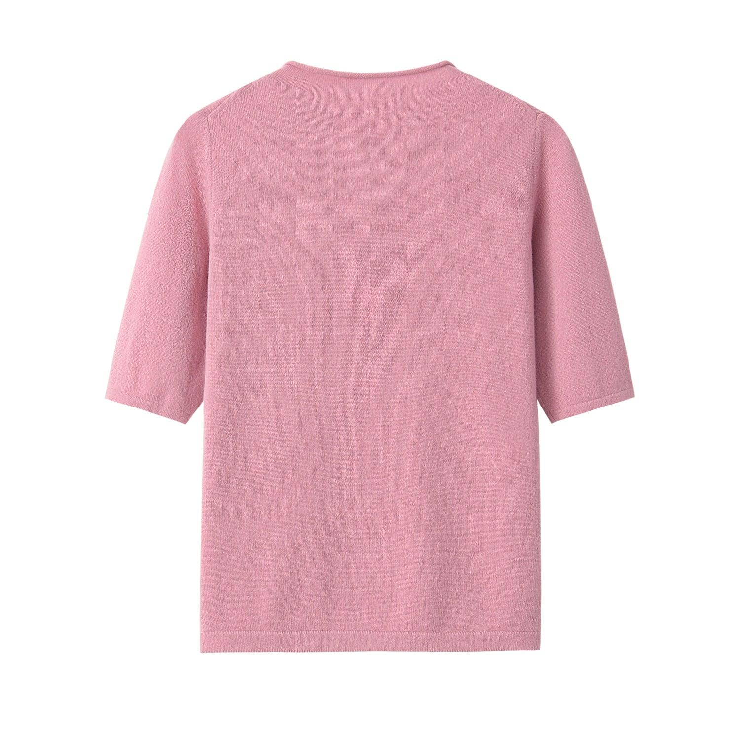 100% cashmere women's knitted round neck half sleeve - Lamycashmere