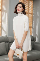 100% pure cashmere half sleeve turtleneck dress for women's classice oversized - Lamycashmere