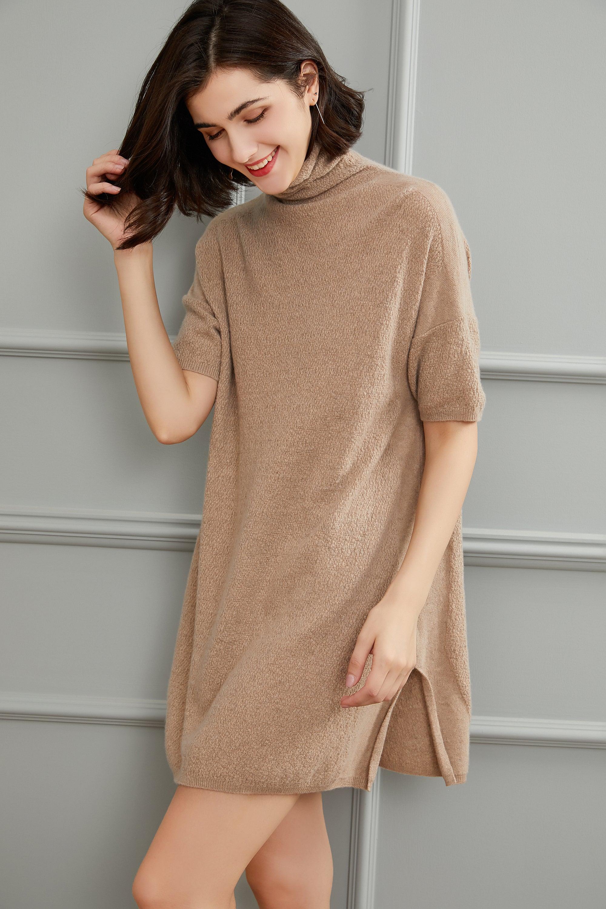 100% pure cashmere half sleeve turtleneck dress for women\'s classice  oversized – Lamycashmere