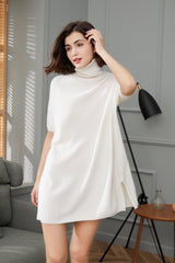 100% pure cashmere half sleeve turtleneck dress for women's classice oversized - Lamycashmere