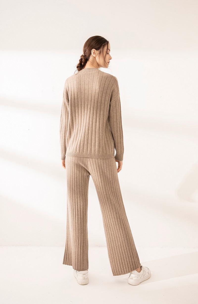 2020 new collection of cashmere stripe round neck sweater and pants suits - Lamycashmere