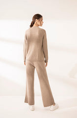 2020 new collection of cashmere stripe round neck sweater and pants suits - Lamycashmere