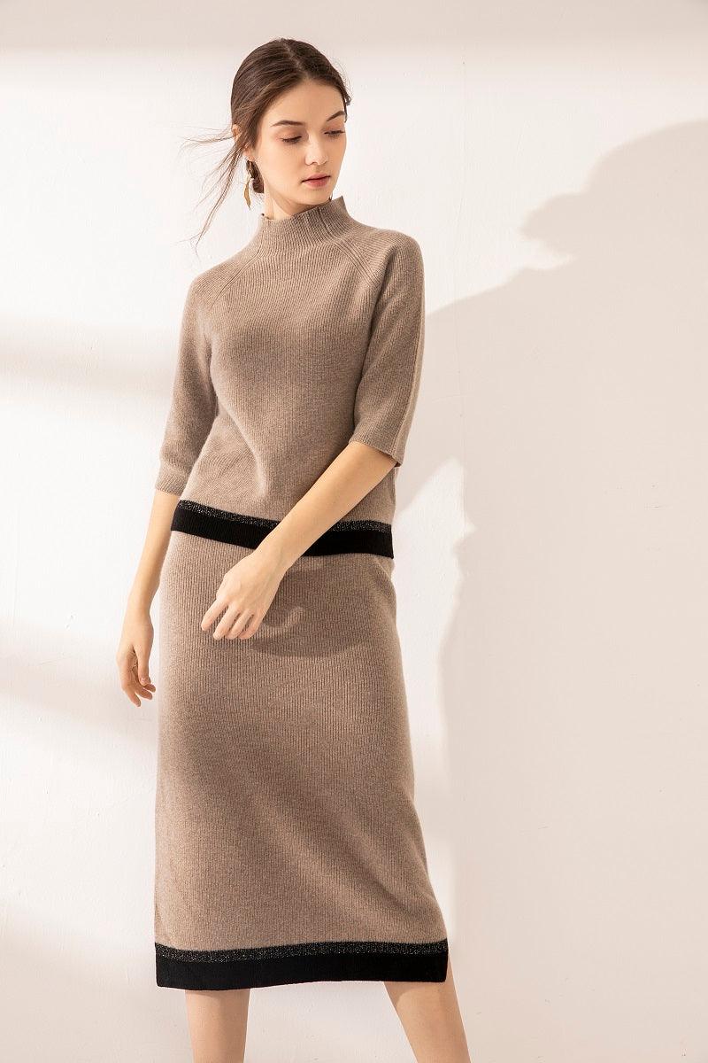 2020year's popular style of cashmere round-neck and half length dress sets for women's - Lamycashmere