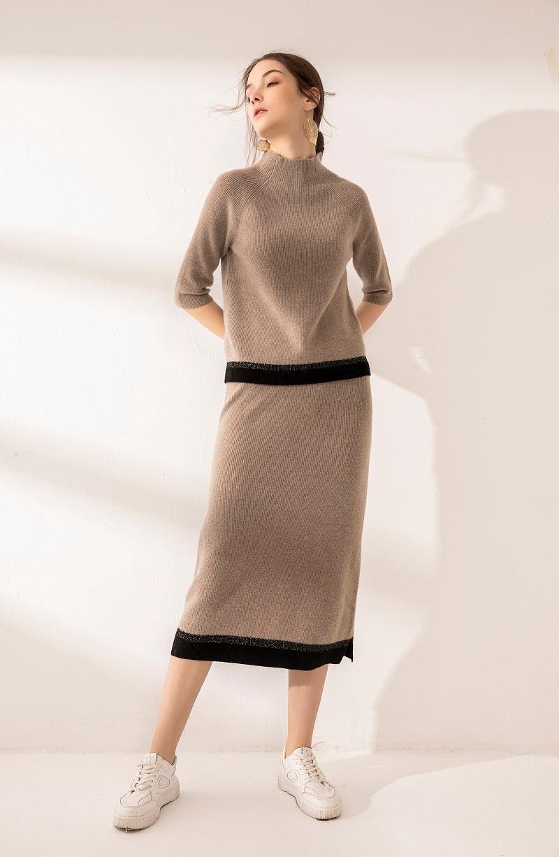 2020year's popular style of cashmere round-neck and half length dress sets for women's - Lamycashmere