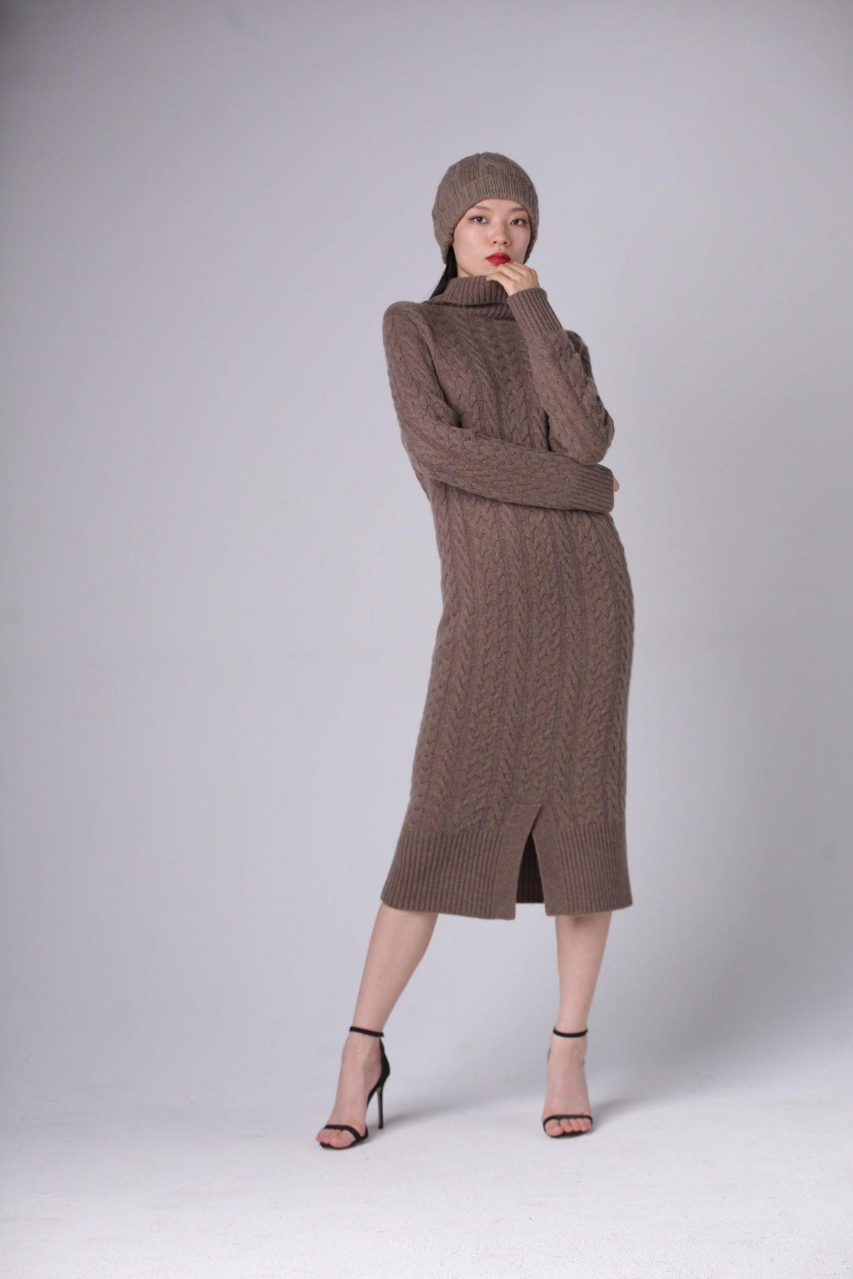 2021 A/W new collection of Warmly outwear long 100 cashmere knitted cable dress - Lamycashmere