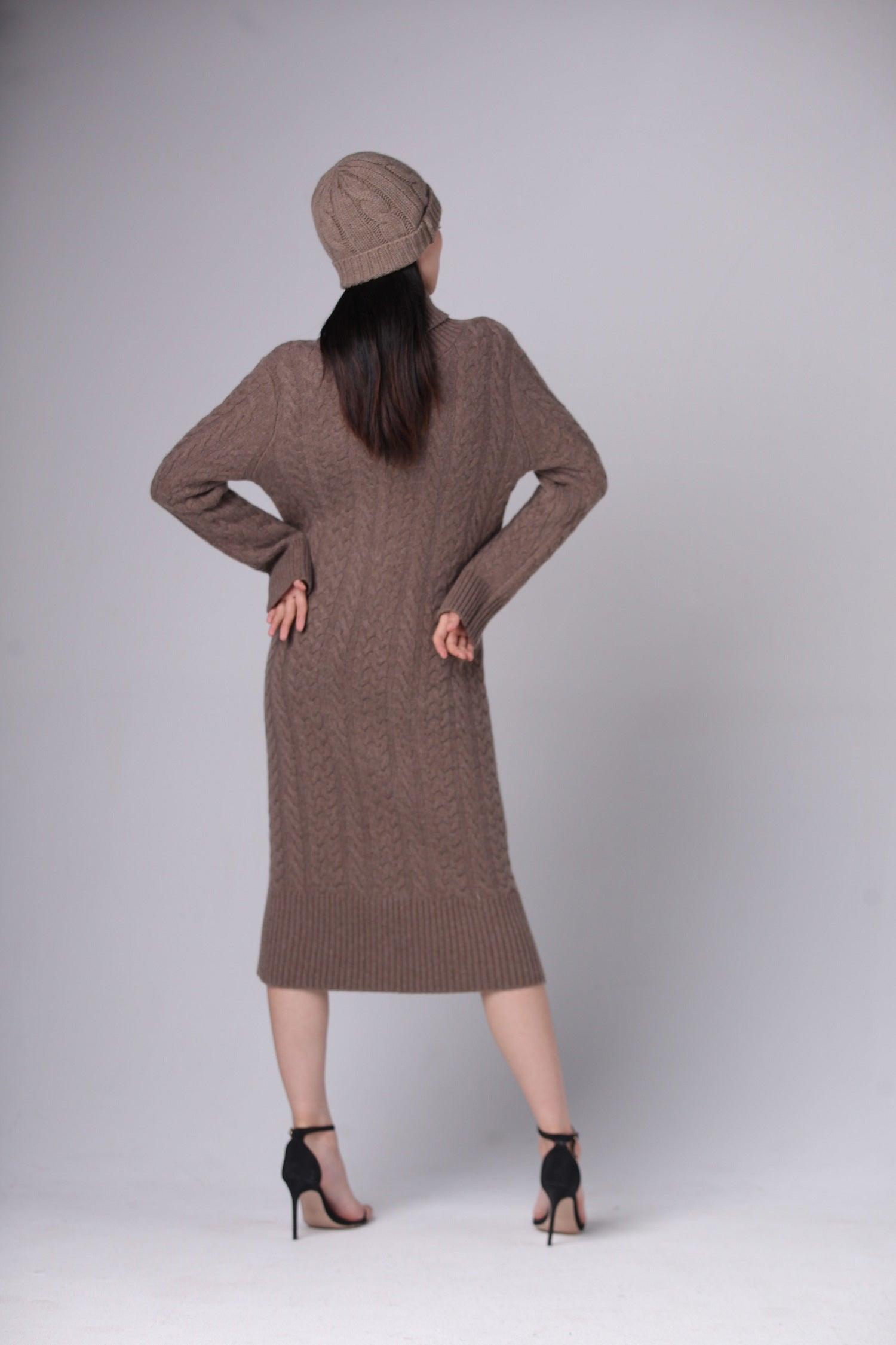 2021 A/W new collection of Warmly outwear long 100 cashmere knitted cable dress - Lamycashmere