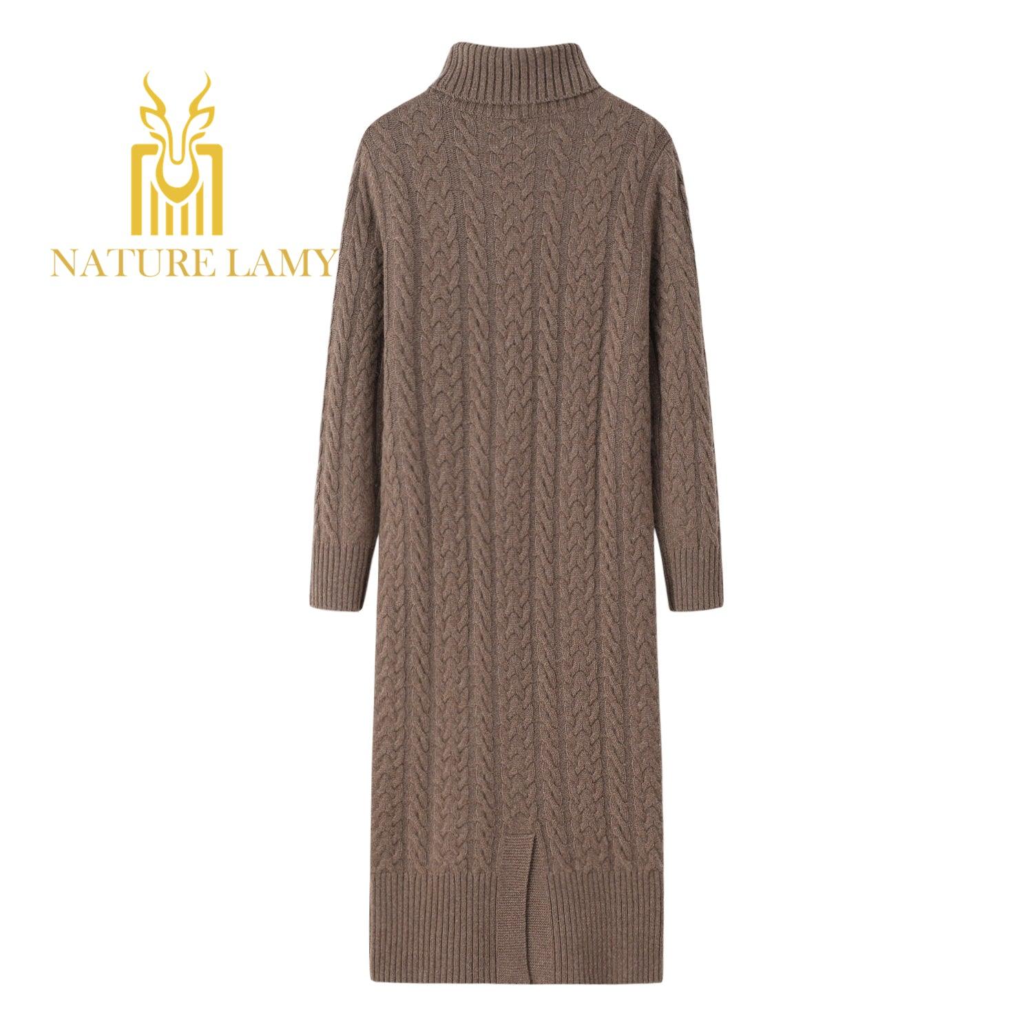 2021 A/W new collection of Warmly outwear long 100 cashmere knitted cable dress - Lamycashmere