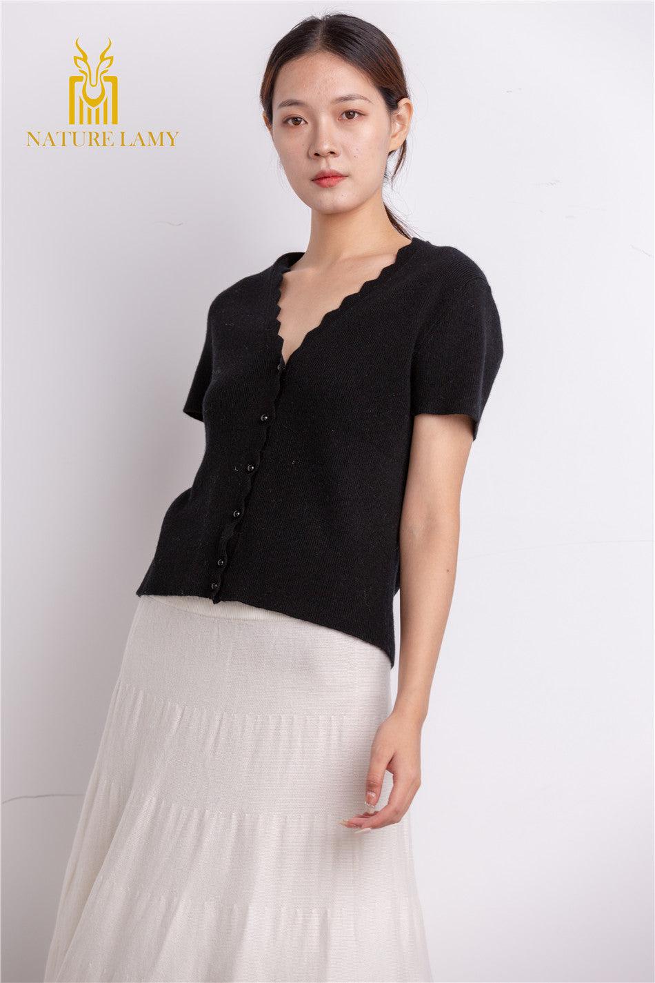 2022 year's newest polular style of pure cashmere knitted V-neck half sleeve. - Lamycashmere