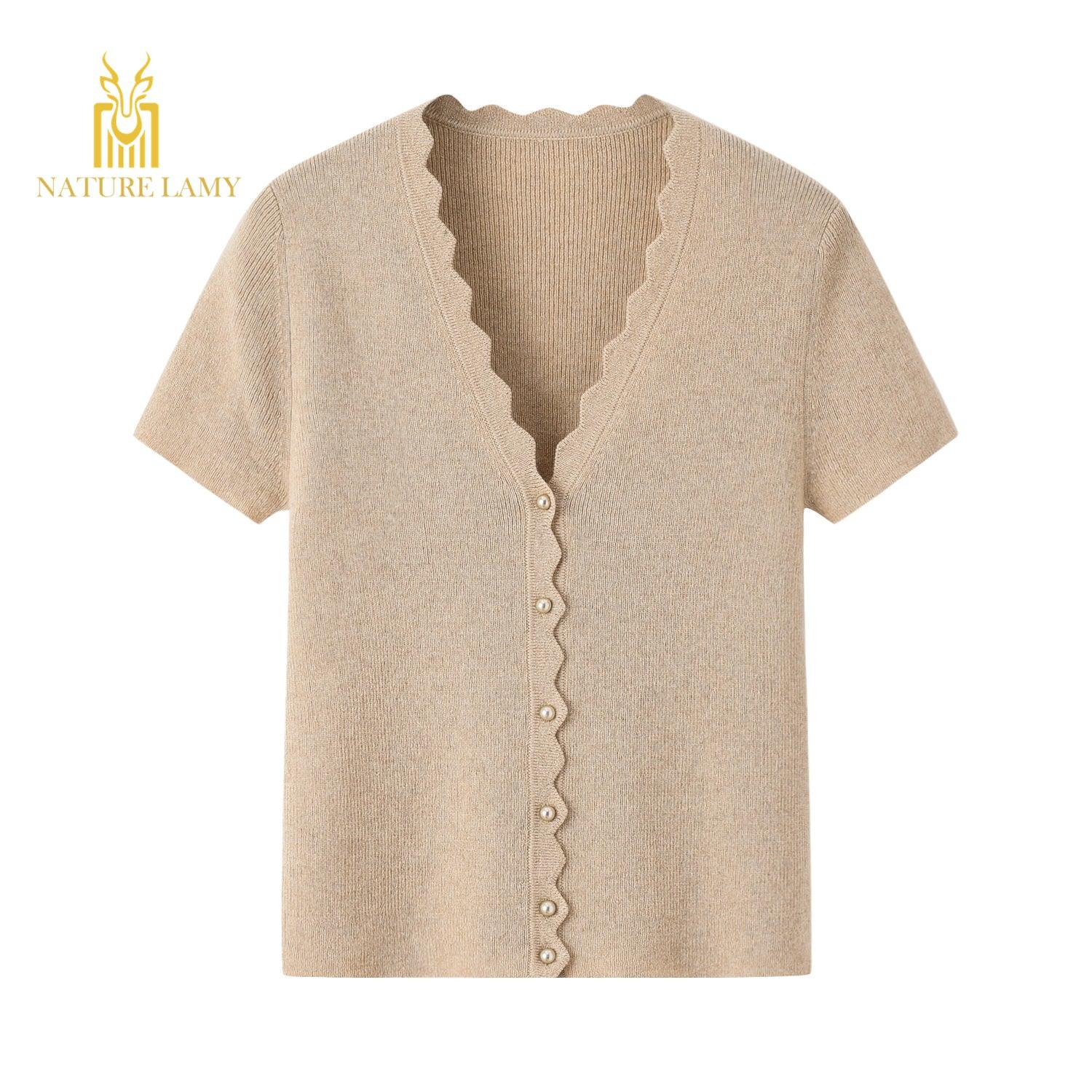 2022 year's newest polular style of pure cashmere knitted V-neck half sleeve. - Lamycashmere