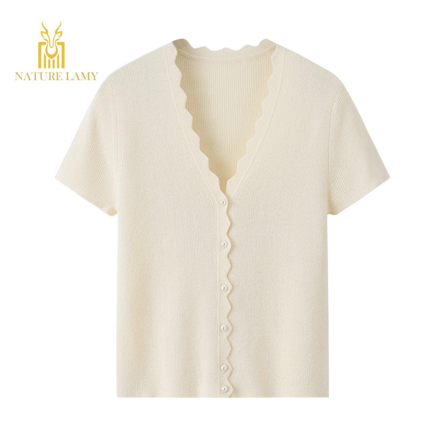 2022 year's newest polular style of pure cashmere knitted V-neck half sleeve. - Lamycashmere