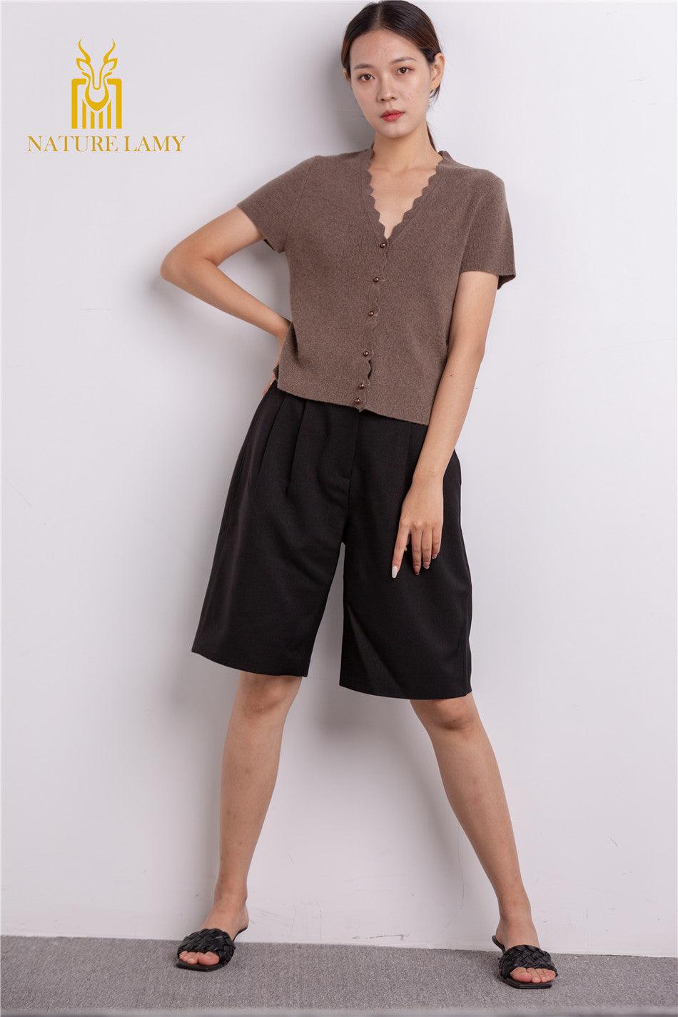 2022 year's newest polular style of pure cashmere knitted V-neck half sleeve. - Lamycashmere