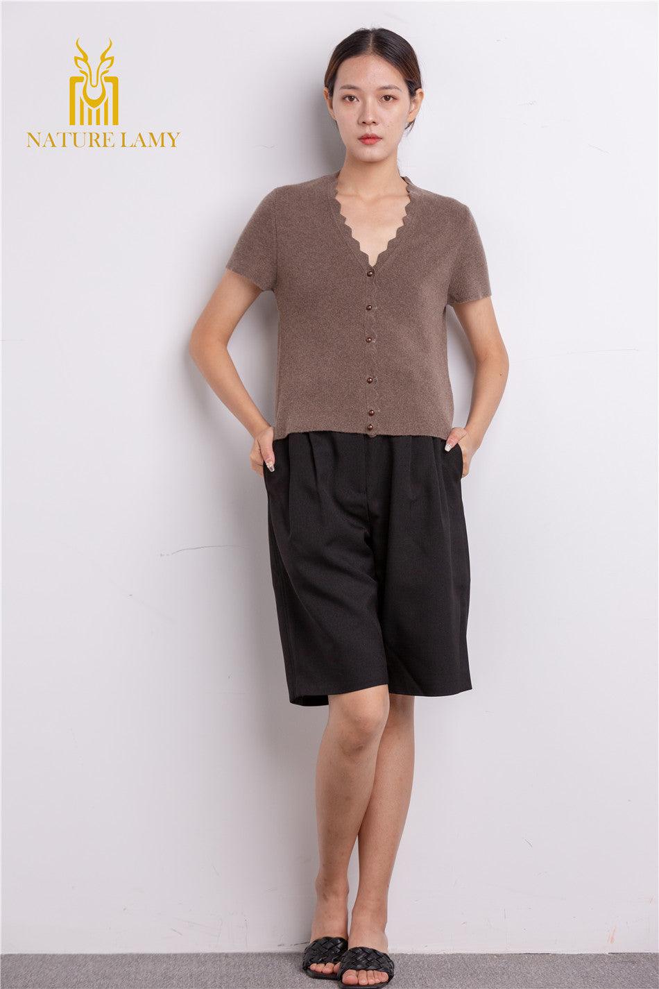 2022 year's newest polular style of pure cashmere knitted V-neck half sleeve. - Lamycashmere