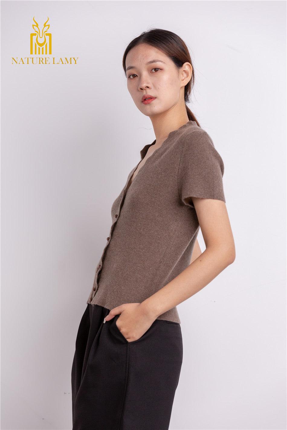 2022 year's newest polular style of pure cashmere knitted V-neck half sleeve. - Lamycashmere