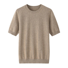 2023 new cashmere camel round neck half sleeve women's shirt - Lamycashmere